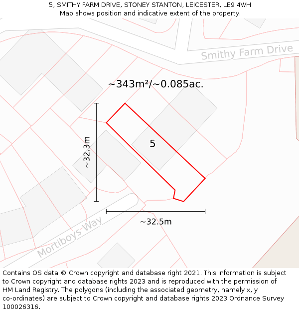 5, SMITHY FARM DRIVE, STONEY STANTON, LEICESTER, LE9 4WH: Plot and title map