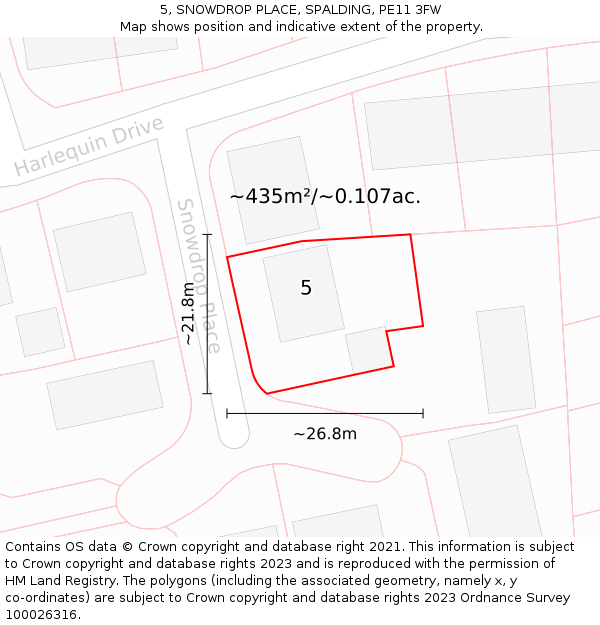 5, SNOWDROP PLACE, SPALDING, PE11 3FW: Plot and title map