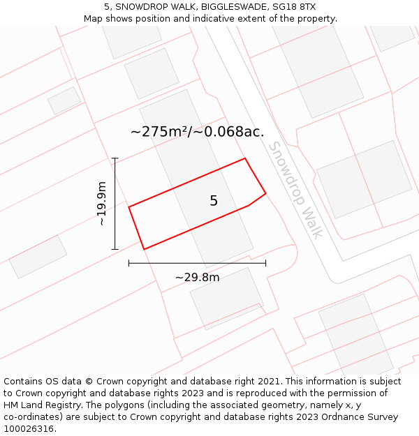 5, SNOWDROP WALK, BIGGLESWADE, SG18 8TX: Plot and title map