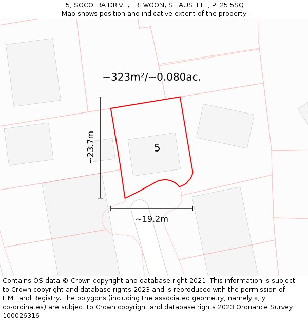 5, SOCOTRA DRIVE, TREWOON, ST AUSTELL, PL25 5SQ: Plot and title map