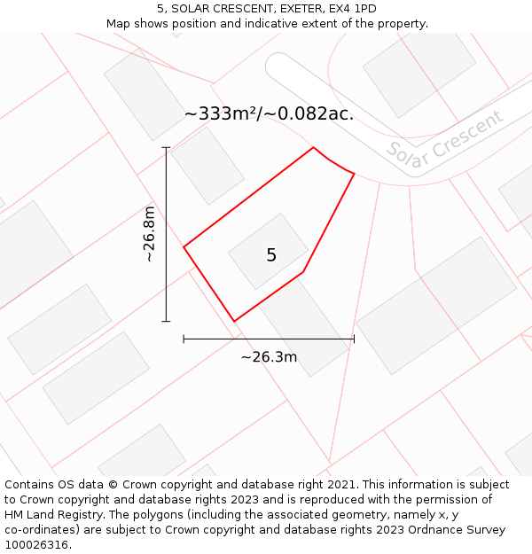 5, SOLAR CRESCENT, EXETER, EX4 1PD: Plot and title map