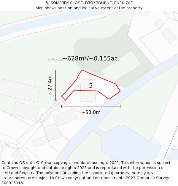 5, SOMERBY CLOSE, BROXBOURNE, EN10 7AE: Plot and title map