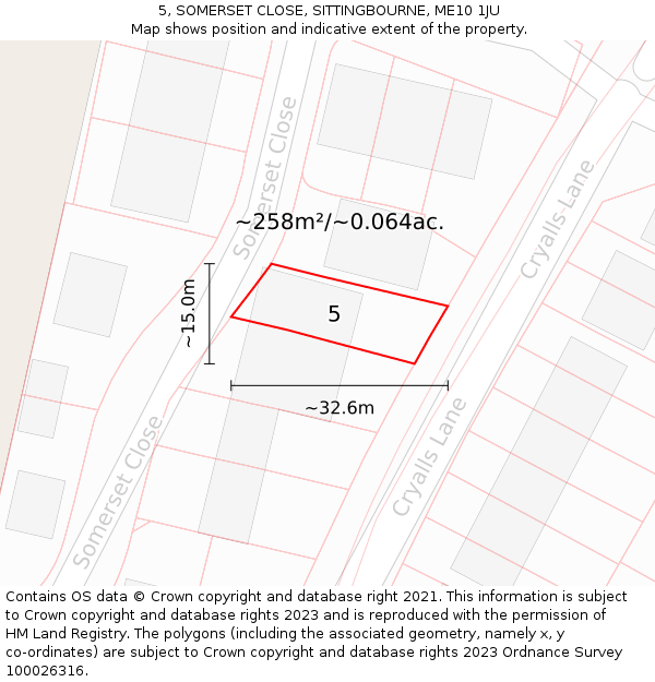 5, SOMERSET CLOSE, SITTINGBOURNE, ME10 1JU: Plot and title map