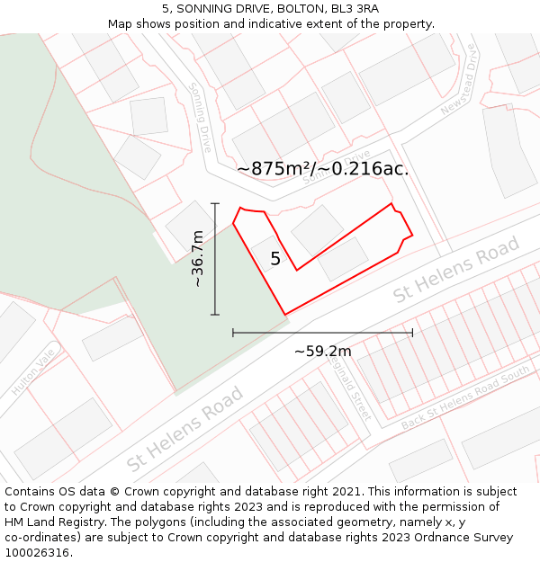 5, SONNING DRIVE, BOLTON, BL3 3RA: Plot and title map