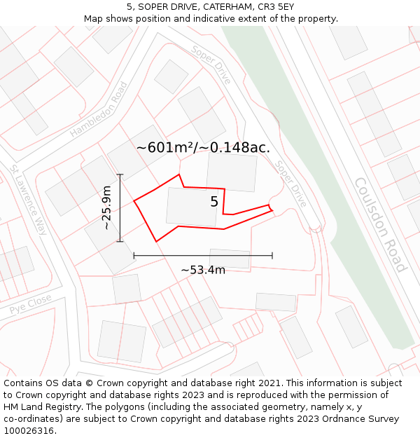 5, SOPER DRIVE, CATERHAM, CR3 5EY: Plot and title map