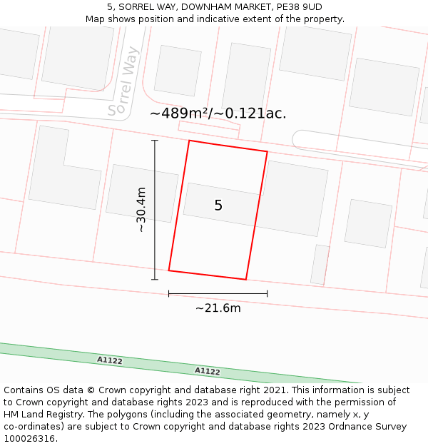 5, SORREL WAY, DOWNHAM MARKET, PE38 9UD: Plot and title map