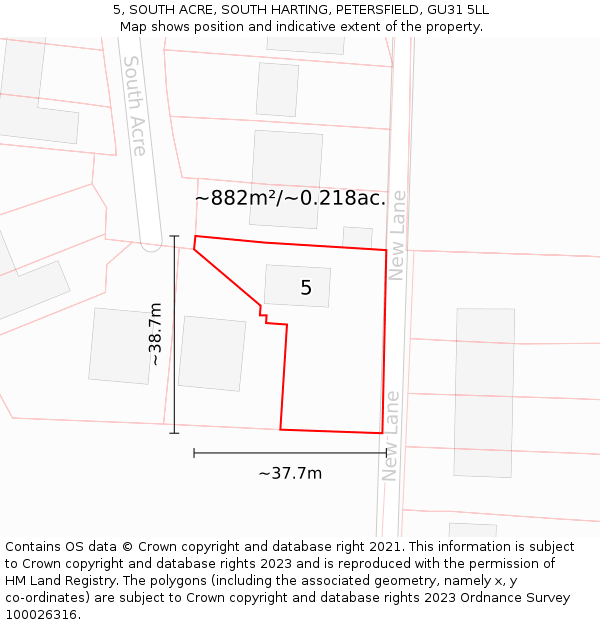 5, SOUTH ACRE, SOUTH HARTING, PETERSFIELD, GU31 5LL: Plot and title map