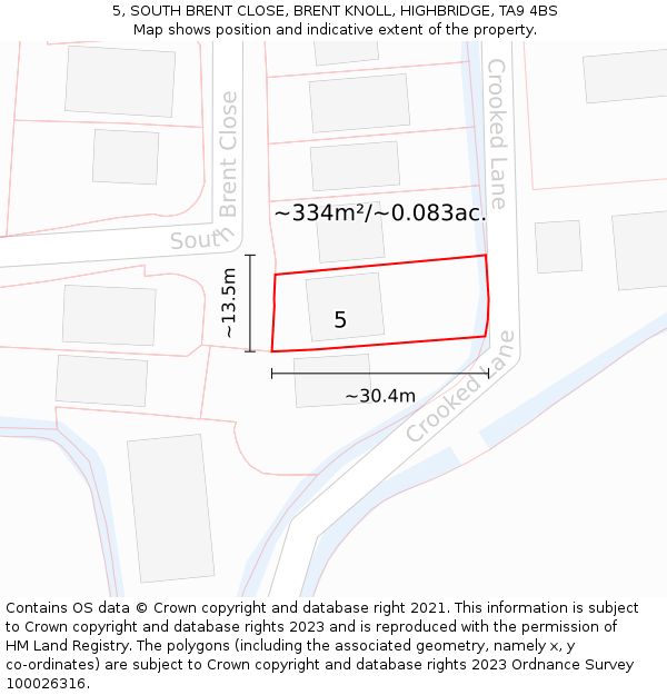 5, SOUTH BRENT CLOSE, BRENT KNOLL, HIGHBRIDGE, TA9 4BS: Plot and title map