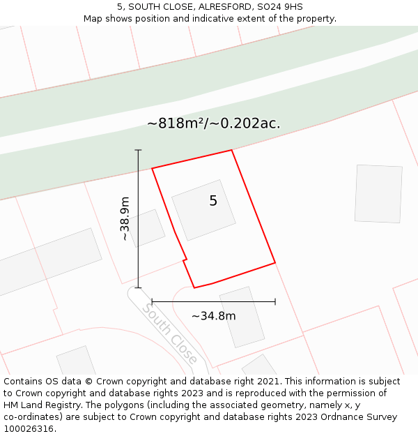 5, SOUTH CLOSE, ALRESFORD, SO24 9HS: Plot and title map