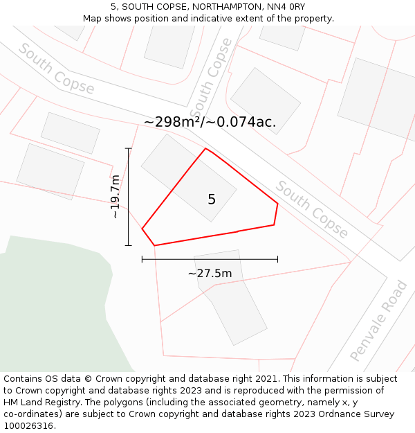 5, SOUTH COPSE, NORTHAMPTON, NN4 0RY: Plot and title map
