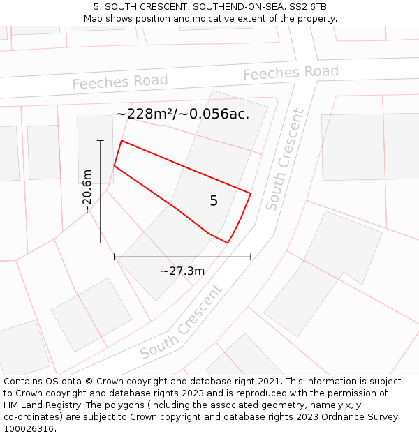 5, SOUTH CRESCENT, SOUTHEND-ON-SEA, SS2 6TB: Plot and title map