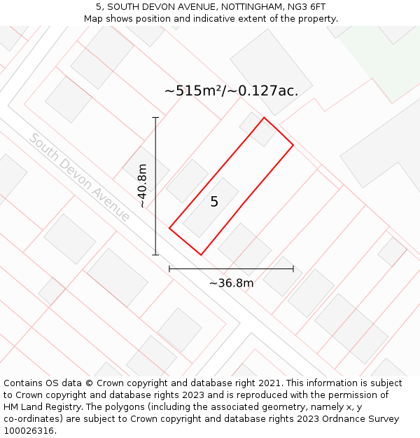 5, SOUTH DEVON AVENUE, NOTTINGHAM, NG3 6FT: Plot and title map