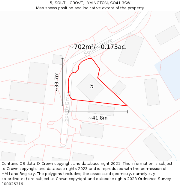 5, SOUTH GROVE, LYMINGTON, SO41 3SW: Plot and title map