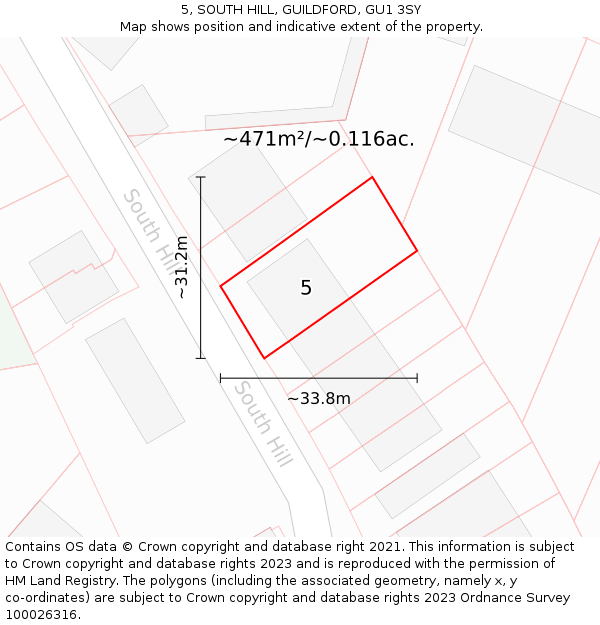 5, SOUTH HILL, GUILDFORD, GU1 3SY: Plot and title map