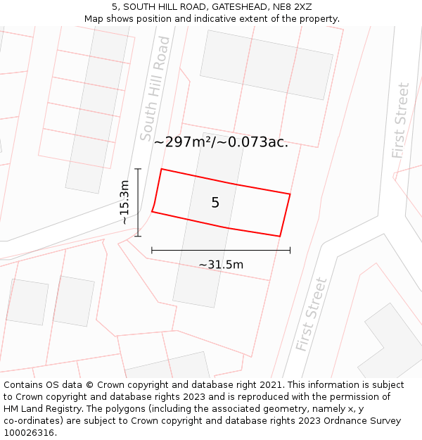 5, SOUTH HILL ROAD, GATESHEAD, NE8 2XZ: Plot and title map