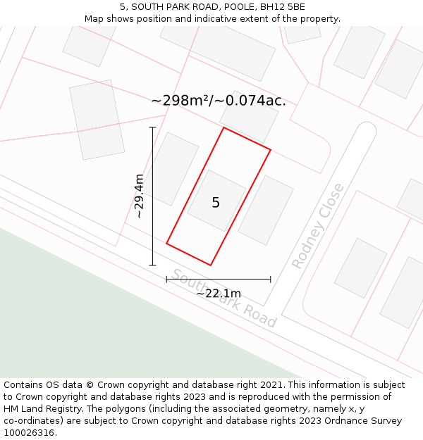 5, SOUTH PARK ROAD, POOLE, BH12 5BE: Plot and title map