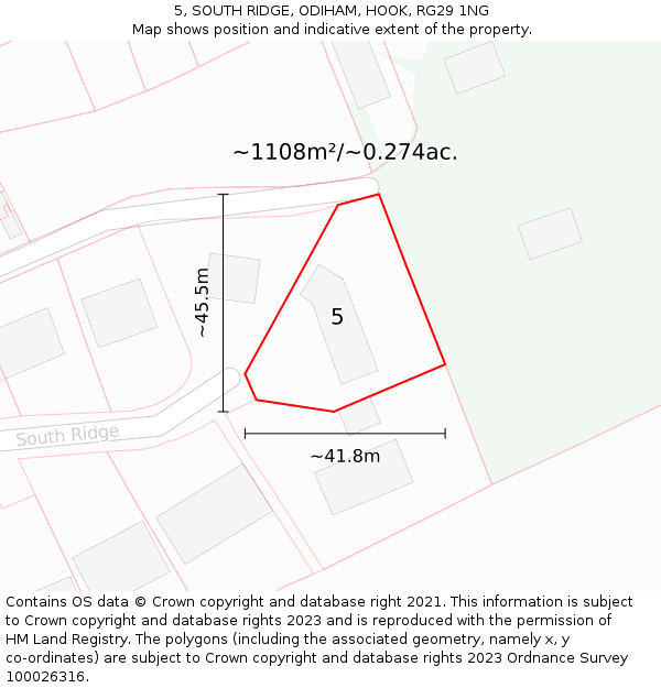 5, SOUTH RIDGE, ODIHAM, HOOK, RG29 1NG: Plot and title map