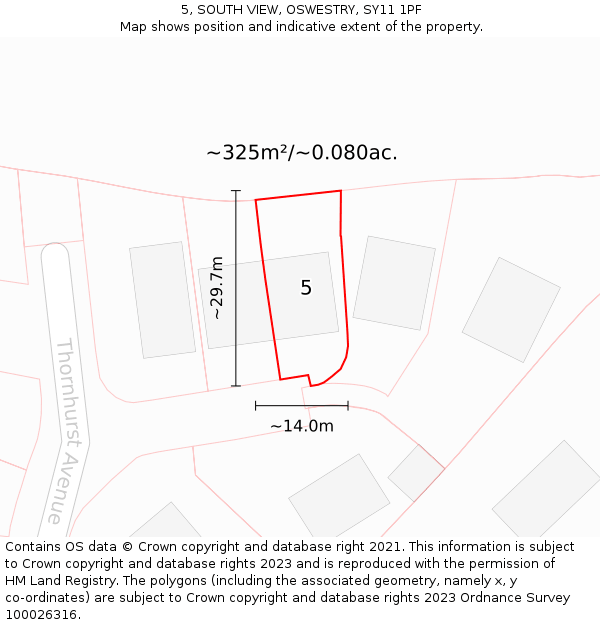 5, SOUTH VIEW, OSWESTRY, SY11 1PF: Plot and title map