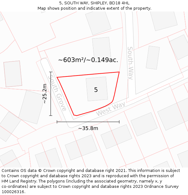 5, SOUTH WAY, SHIPLEY, BD18 4HL: Plot and title map