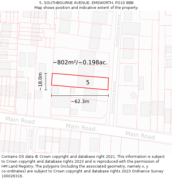 5, SOUTHBOURNE AVENUE, EMSWORTH, PO10 8BB: Plot and title map