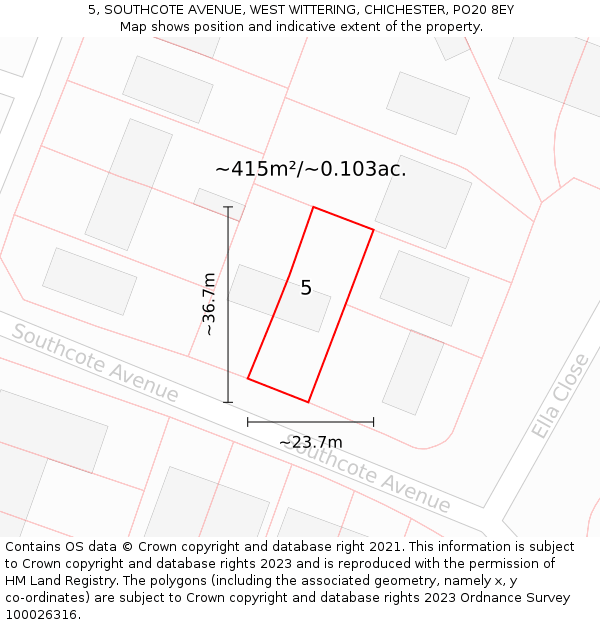 5, SOUTHCOTE AVENUE, WEST WITTERING, CHICHESTER, PO20 8EY: Plot and title map