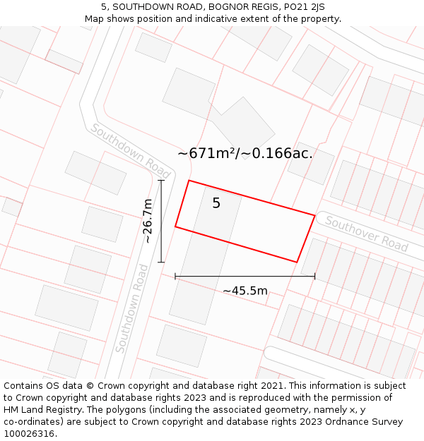 5, SOUTHDOWN ROAD, BOGNOR REGIS, PO21 2JS: Plot and title map