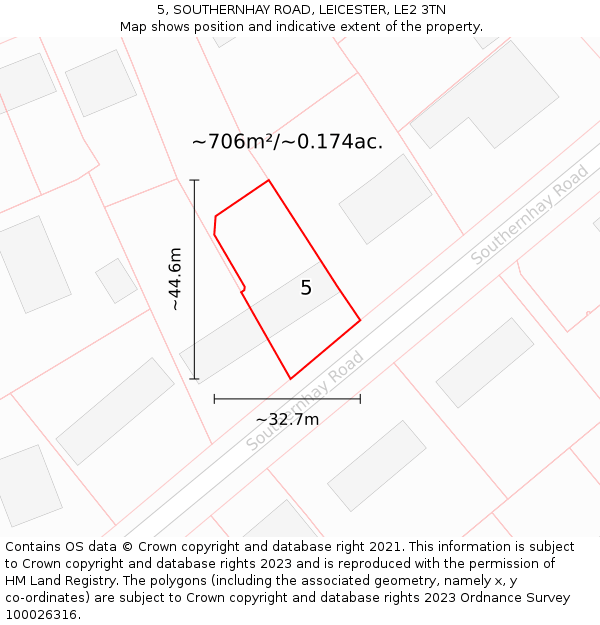 5, SOUTHERNHAY ROAD, LEICESTER, LE2 3TN: Plot and title map