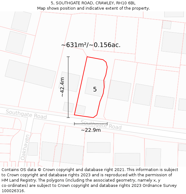 5, SOUTHGATE ROAD, CRAWLEY, RH10 6BL: Plot and title map
