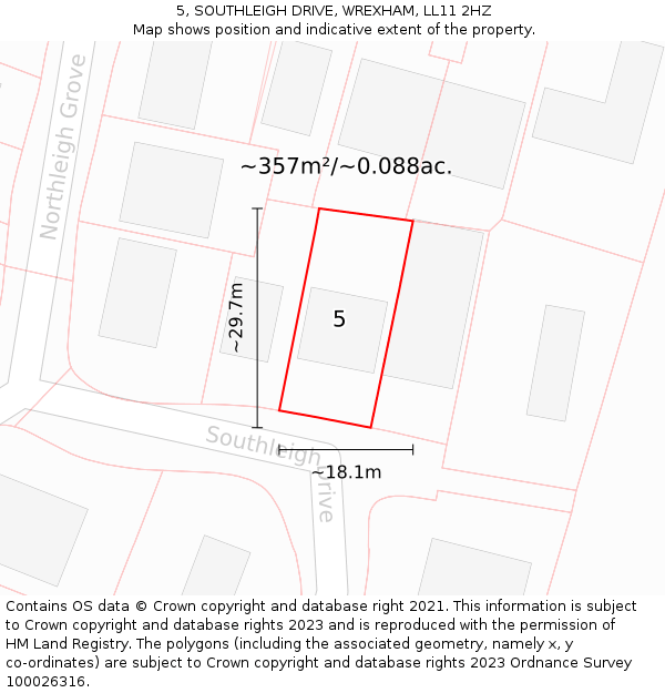 5, SOUTHLEIGH DRIVE, WREXHAM, LL11 2HZ: Plot and title map