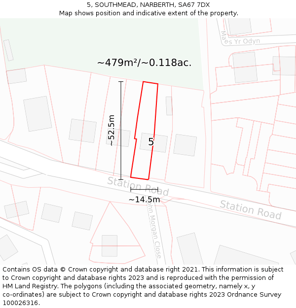 5, SOUTHMEAD, NARBERTH, SA67 7DX: Plot and title map