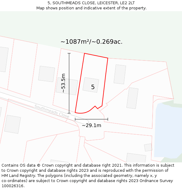 5, SOUTHMEADS CLOSE, LEICESTER, LE2 2LT: Plot and title map