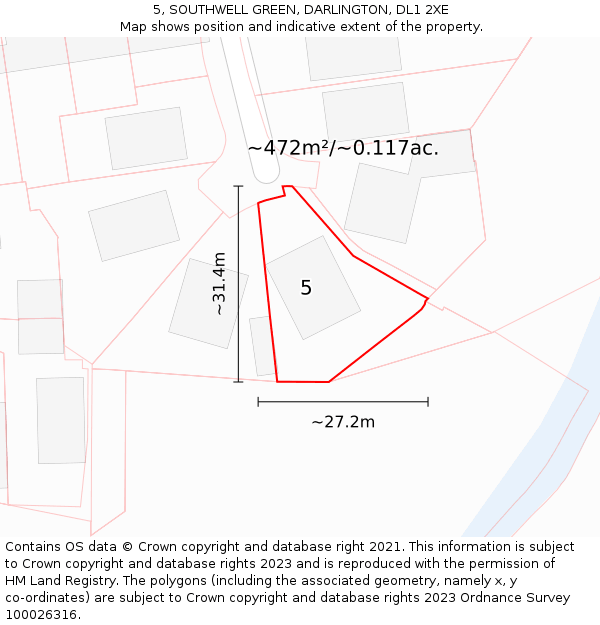 5, SOUTHWELL GREEN, DARLINGTON, DL1 2XE: Plot and title map