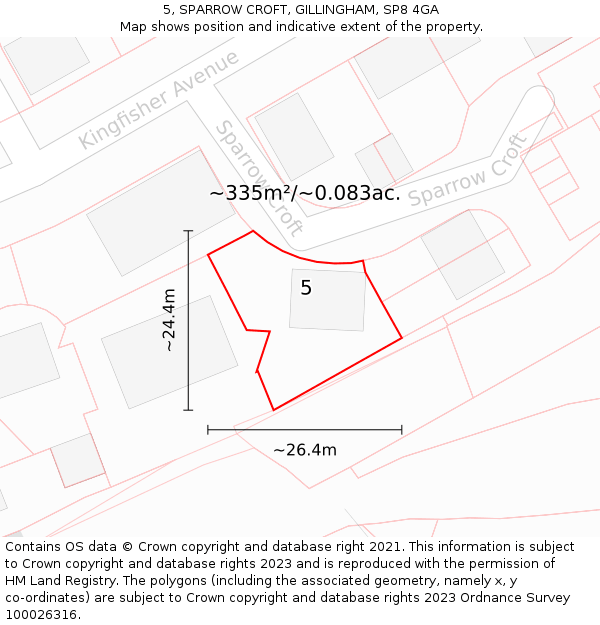 5, SPARROW CROFT, GILLINGHAM, SP8 4GA: Plot and title map