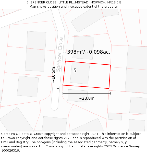 5, SPENCER CLOSE, LITTLE PLUMSTEAD, NORWICH, NR13 5JE: Plot and title map