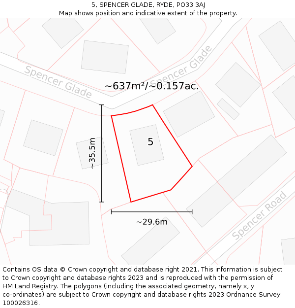 5, SPENCER GLADE, RYDE, PO33 3AJ: Plot and title map