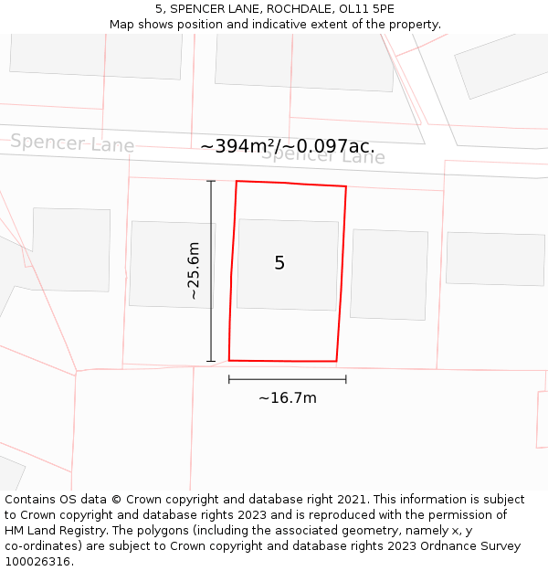 5, SPENCER LANE, ROCHDALE, OL11 5PE: Plot and title map