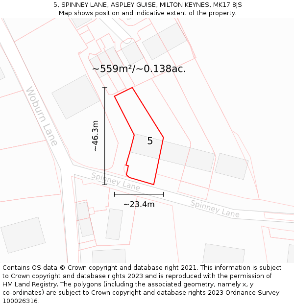 5, SPINNEY LANE, ASPLEY GUISE, MILTON KEYNES, MK17 8JS: Plot and title map