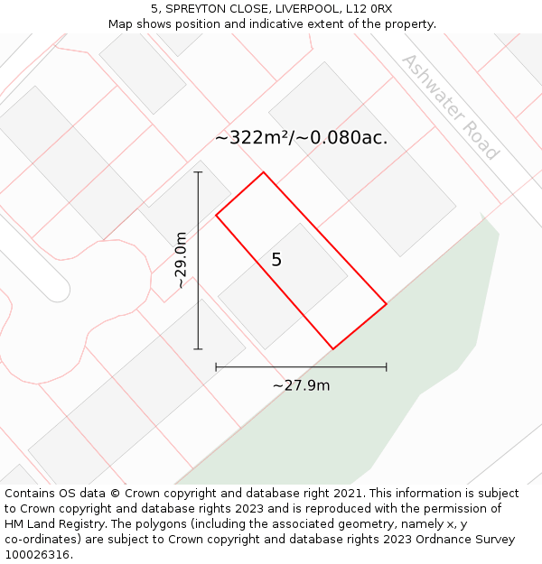 5, SPREYTON CLOSE, LIVERPOOL, L12 0RX: Plot and title map