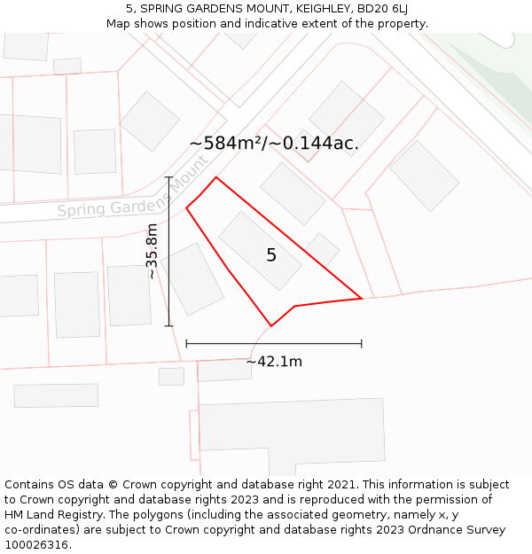 5, SPRING GARDENS MOUNT, KEIGHLEY, BD20 6LJ: Plot and title map