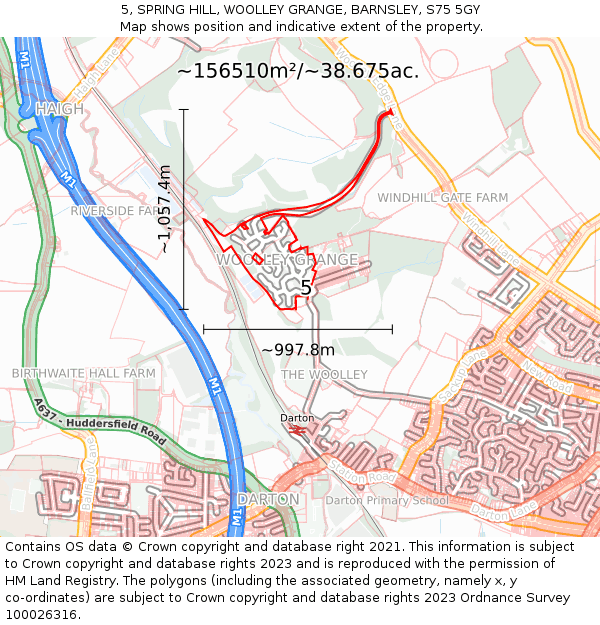 5, SPRING HILL, WOOLLEY GRANGE, BARNSLEY, S75 5GY: Plot and title map