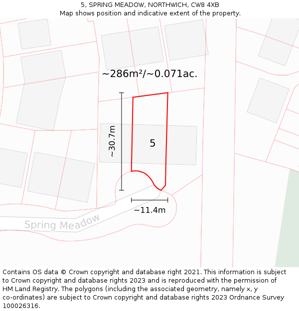 5, SPRING MEADOW, NORTHWICH, CW8 4XB: Plot and title map