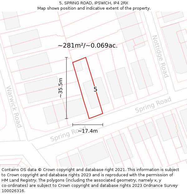 5, SPRING ROAD, IPSWICH, IP4 2RX: Plot and title map