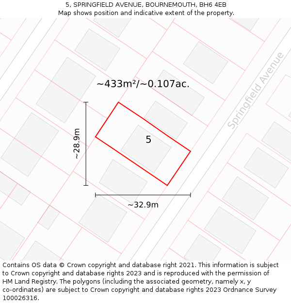 5, SPRINGFIELD AVENUE, BOURNEMOUTH, BH6 4EB: Plot and title map