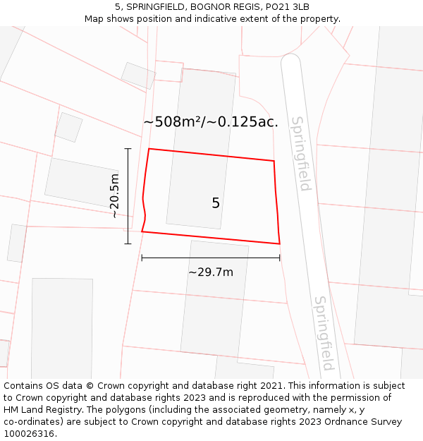 5, SPRINGFIELD, BOGNOR REGIS, PO21 3LB: Plot and title map