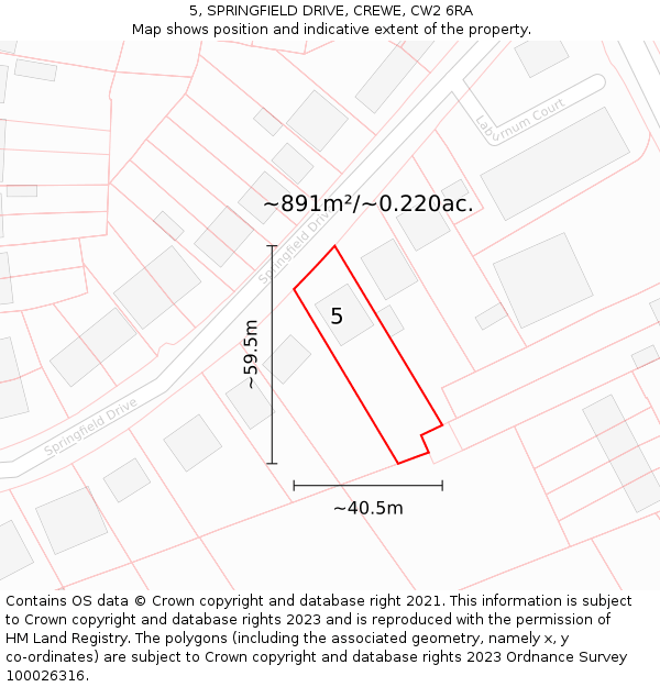 5, SPRINGFIELD DRIVE, CREWE, CW2 6RA: Plot and title map