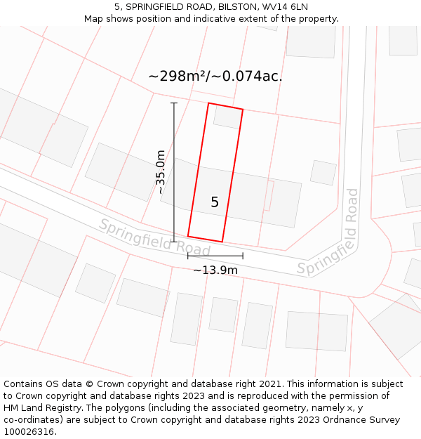 5, SPRINGFIELD ROAD, BILSTON, WV14 6LN: Plot and title map