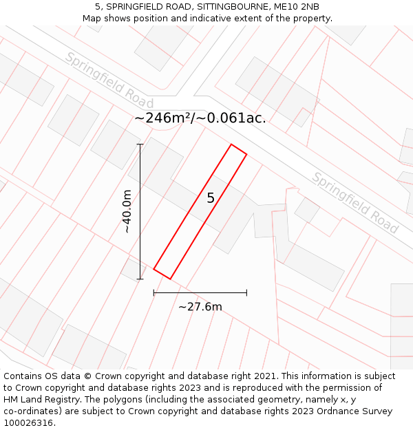 5, SPRINGFIELD ROAD, SITTINGBOURNE, ME10 2NB: Plot and title map