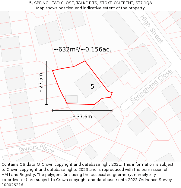 5, SPRINGHEAD CLOSE, TALKE PITS, STOKE-ON-TRENT, ST7 1QA: Plot and title map