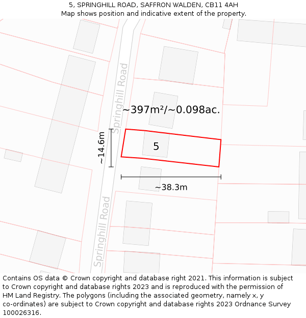 5, SPRINGHILL ROAD, SAFFRON WALDEN, CB11 4AH: Plot and title map