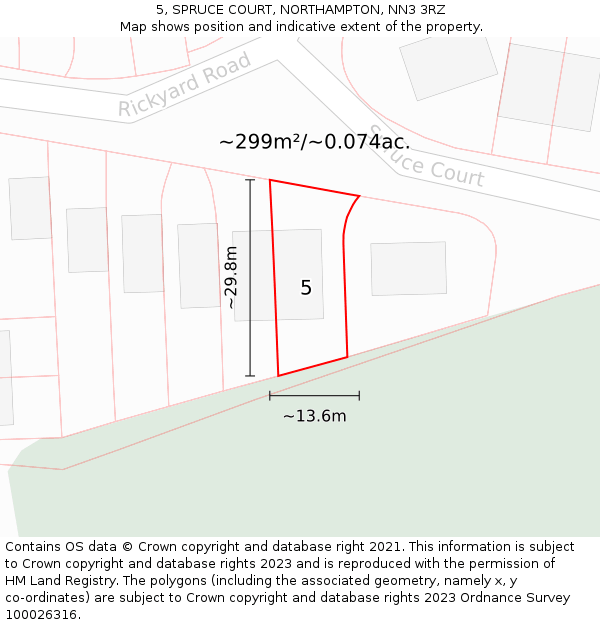 5, SPRUCE COURT, NORTHAMPTON, NN3 3RZ: Plot and title map